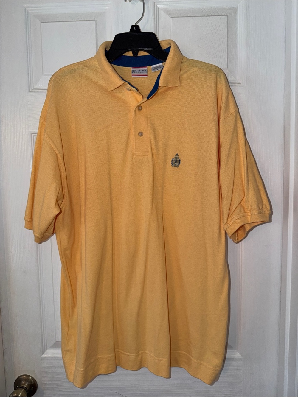 Men’s Bugle Boy pique polo shirt, size Large, Yellow Orange Gold color